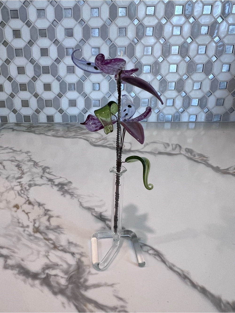 GLASS FLOWER PURPLE AND TRANSLUCENT